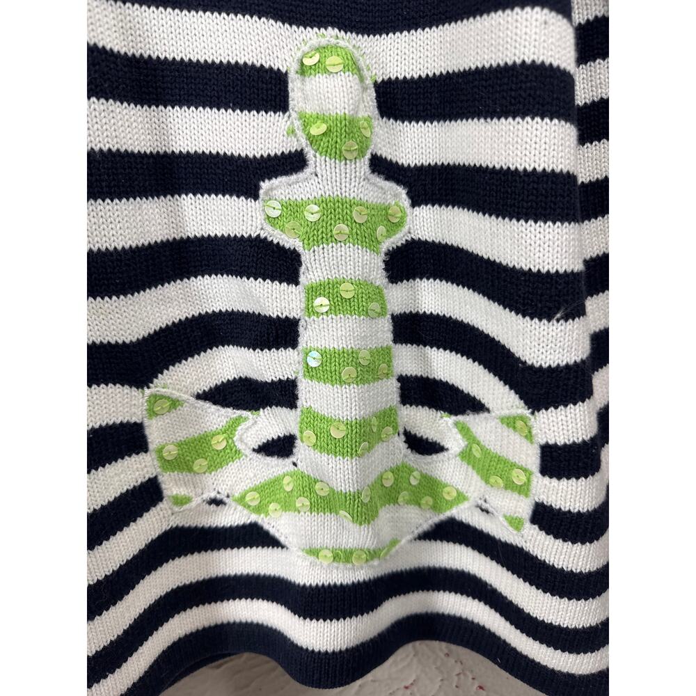 The‎ Quacker Factory Nautical Sweater Womens Green Black Sequins Anchors Medium - Picture 3 of 6